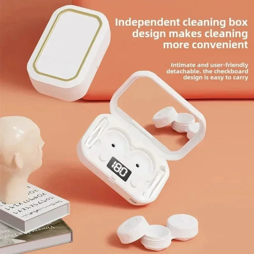 Portable Contact Lens Cleaner With 49KHz Ultrasonic Cleaning LED Display USB Type-C Charging 360° Deep Wash Box