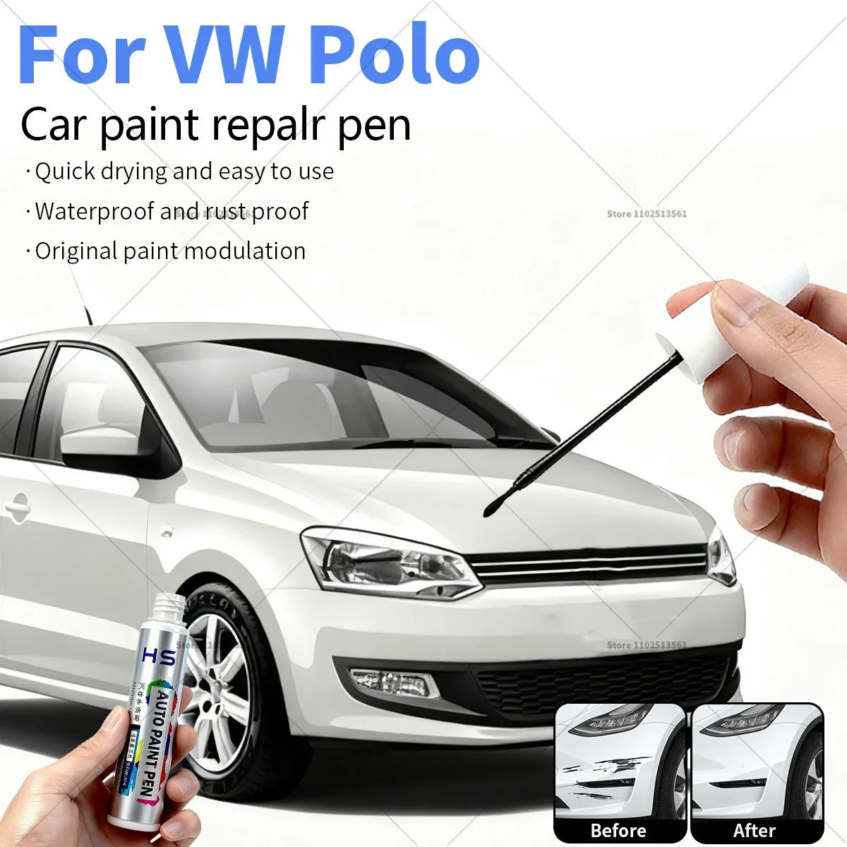 Car Paint Repair Pen For Volkswagen Polo Touch Up Scratch Remover DIY Auto Accessories Orange White LC9A Red LS3M Silver A7W