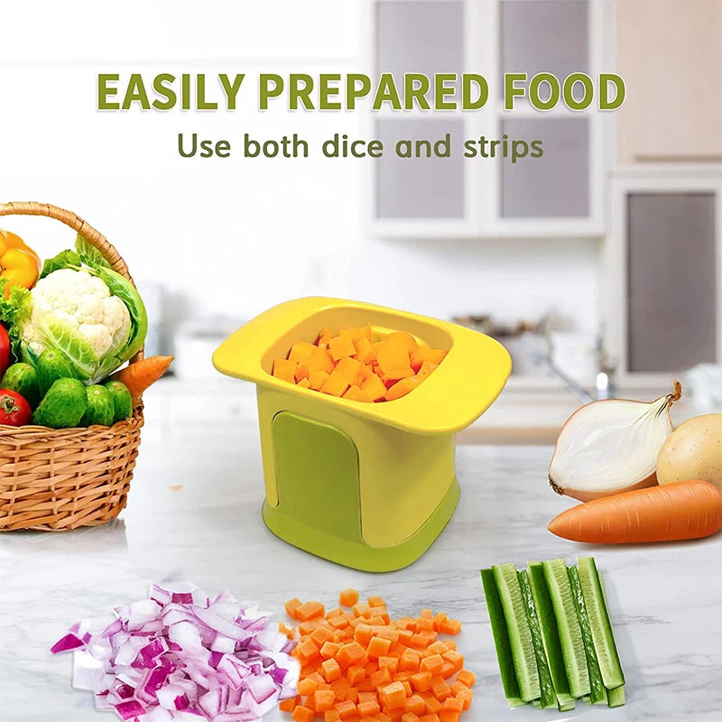 2-in-1 Vegetable Chopper Dicing Slitting Tool Hand Pressure Potato Carrot Onion Dicer Slicer Chopper Chips Cutting Box Gadgets