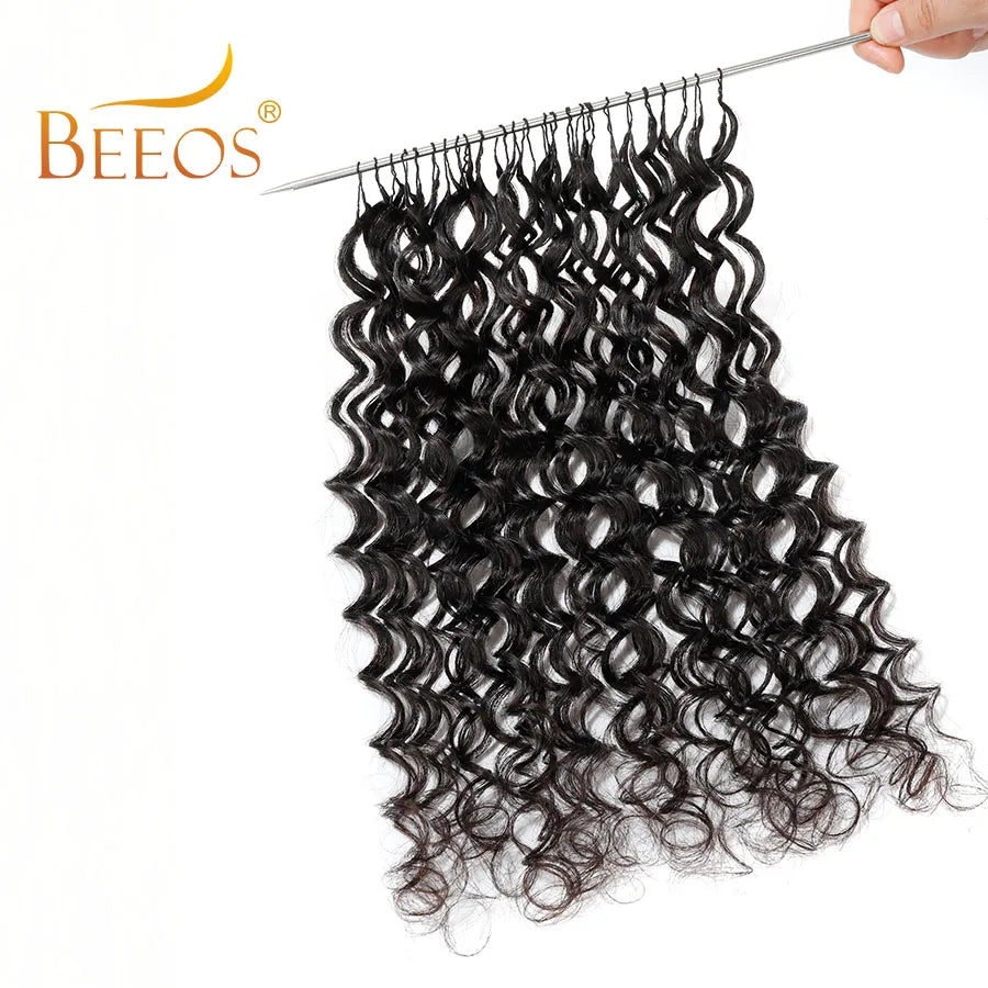 Loose Curly Crochet Human Hair Feather Miracle Knots Knotless Invisible Pre Looped 100% Human Hair Extensions Brazilian Hair
