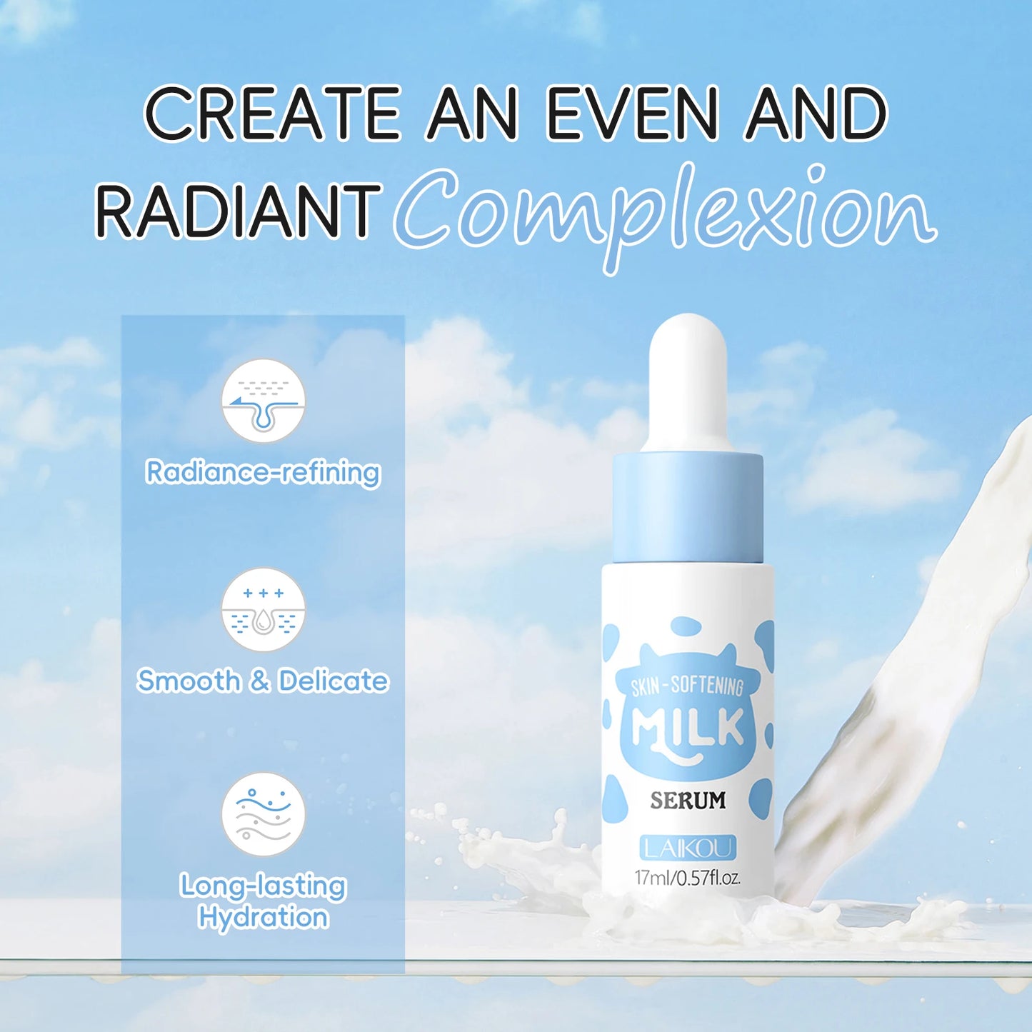 LAIKOU 8Pcs Milk Full Facial Skin Care Set - Cleanser Toner Serum Eye Serum Mud Mask Sheet Mask Moisturizing Cream Sleeping Mask