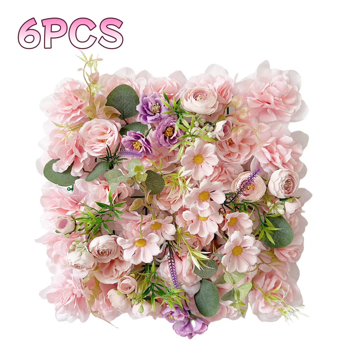 6Pcs Flower Wall Panels 3D Artificial Rose Wall Backdrop for Wedding Bridal Shower Party Photo Photography Background Decor