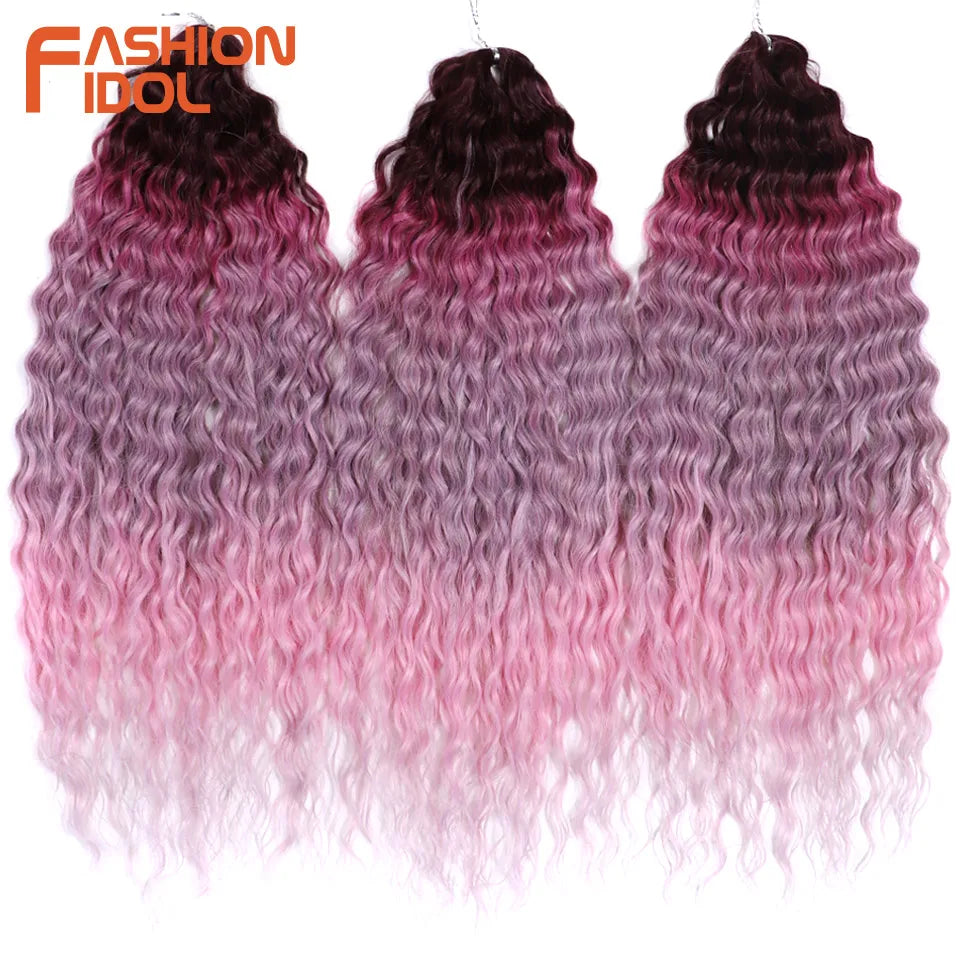 LOVE ME 22 Inch 300g/3pcs Ariel Curl Hair Water Wave Twist Crochet Hair Synthetic Ombre Rainbow Color Braiding Hair Extensions