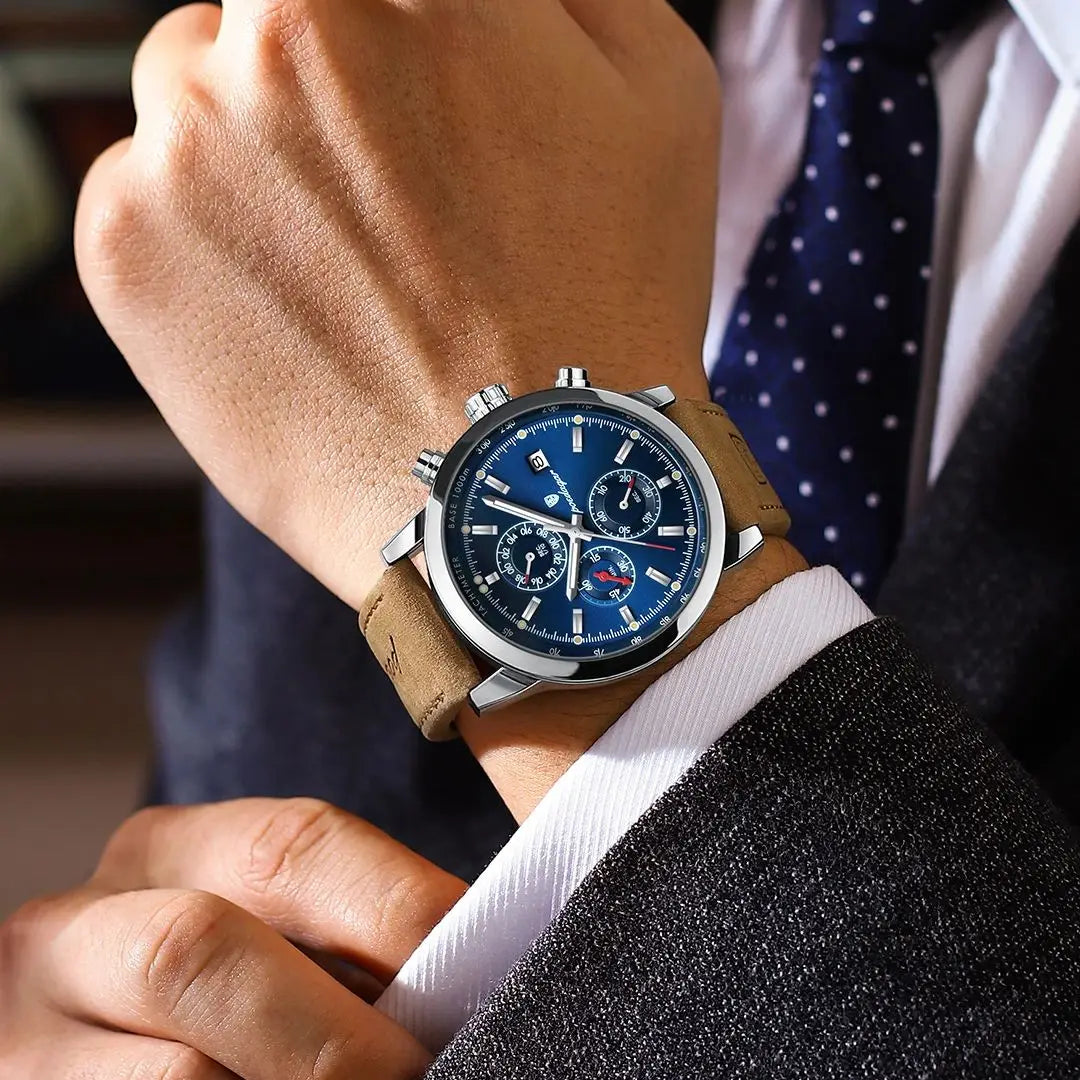 POEDAGAR Luxury Trendy Man Watch Date Waterproof Luminous Chronograph Men Watch Sports Male Stylish Leather Men's Quartz Watches