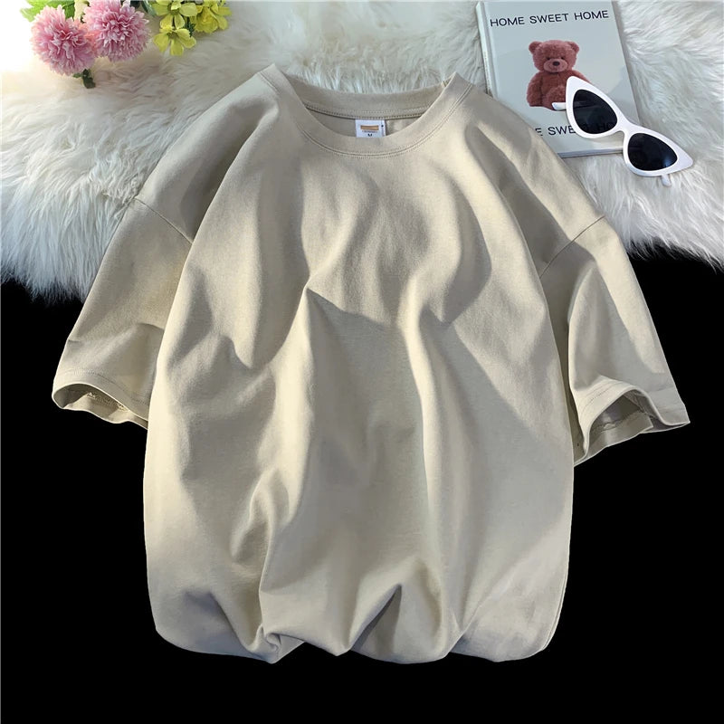 Oversized Summer Short Sleeve Men's T Shirt New Fashion Solid Loose O-Neck T Shirts Mens Cotton Hip Hop Streetwear Top Tees 5XL