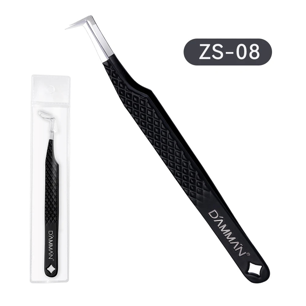 DAMMAN Fiber Tip Lash Extensions Tweezers Professional Anti-slip Eyelash Tweezers Stainless Steel Lash Tweezers Makeup Tools