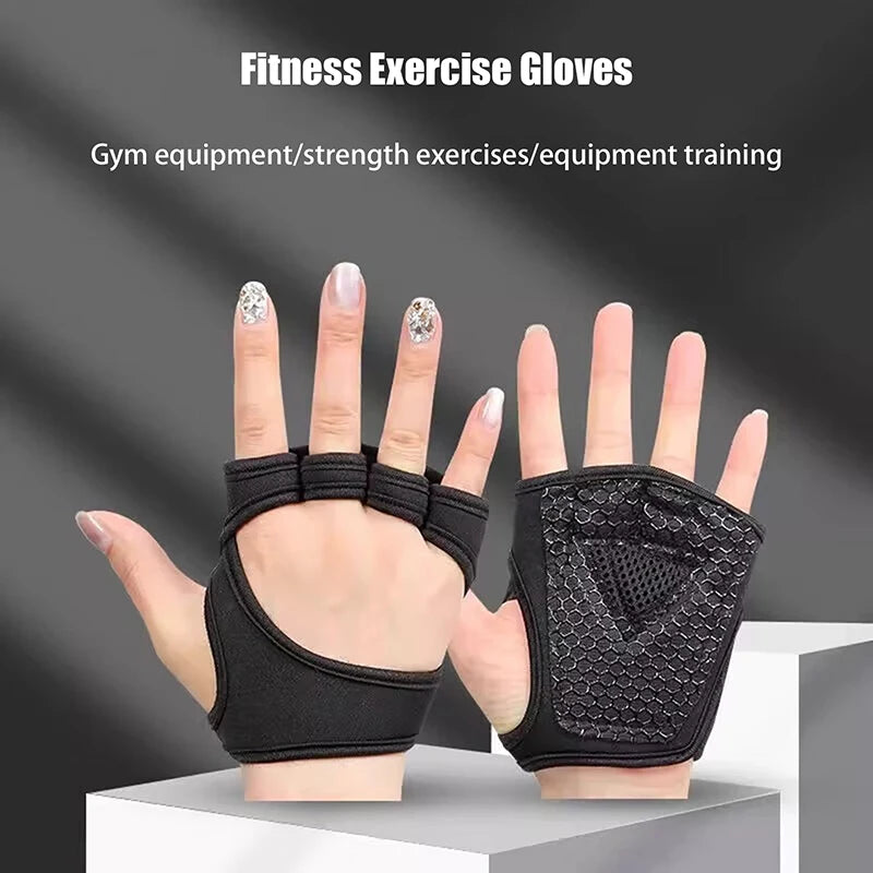 1 Pair Hand Wrist Palm Protector Gloves Gym Fitness Heavy Glove Gloves Half Non-Slip Wrist Finger Weightlifting Sport Support