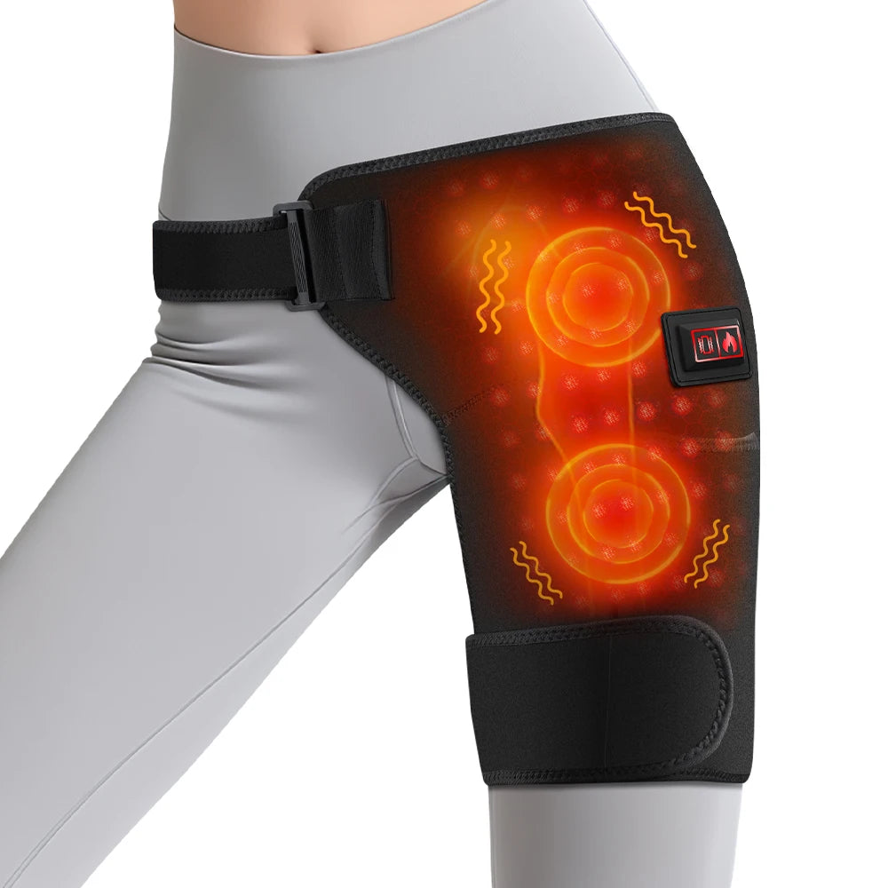 Cordless Heated Hip Support Brace with Vibration Massager Lower Back Warming Wrap Hip Heating Pad for Muscle Relaxation