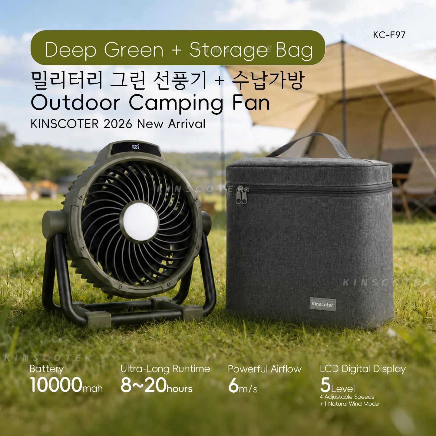 6 in 1 Portable Outdoor Camping Fan 20000mAh Rechargeable Wireless Tent Ceiling Fan 4 Speed Adjustment LED Lighting Power Bank