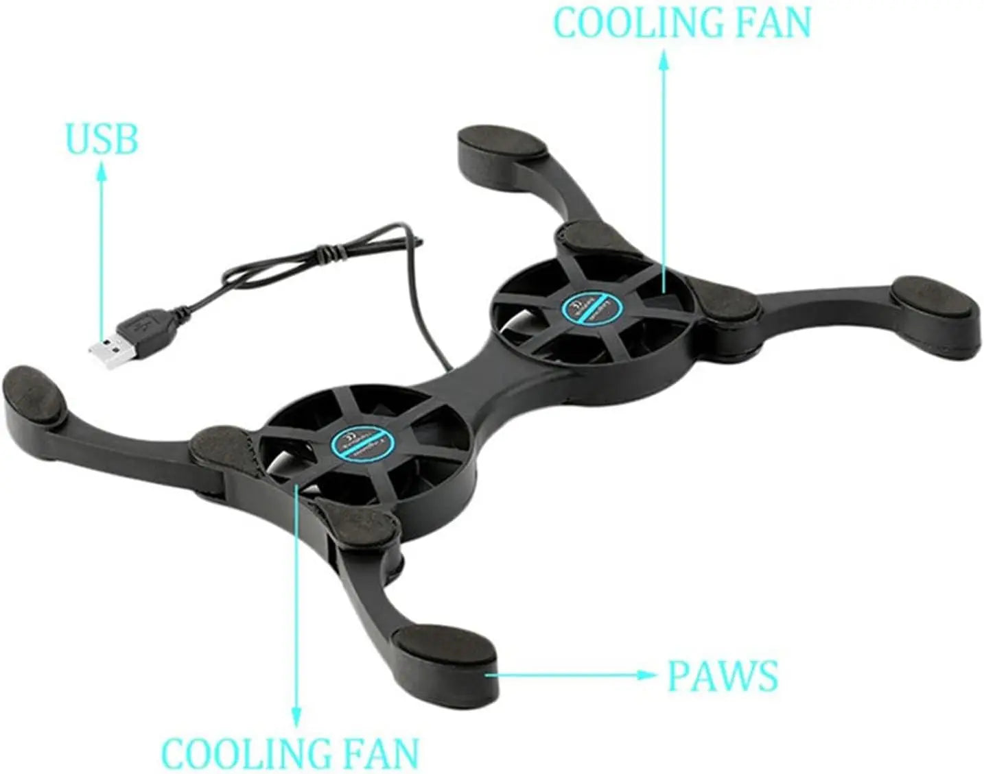 Foldable Cooling Pad Laptop Cooler with Double Fans Laptop Stand USB Powered for 7-15 inch Notebook PC LCD Display Cooler Holder