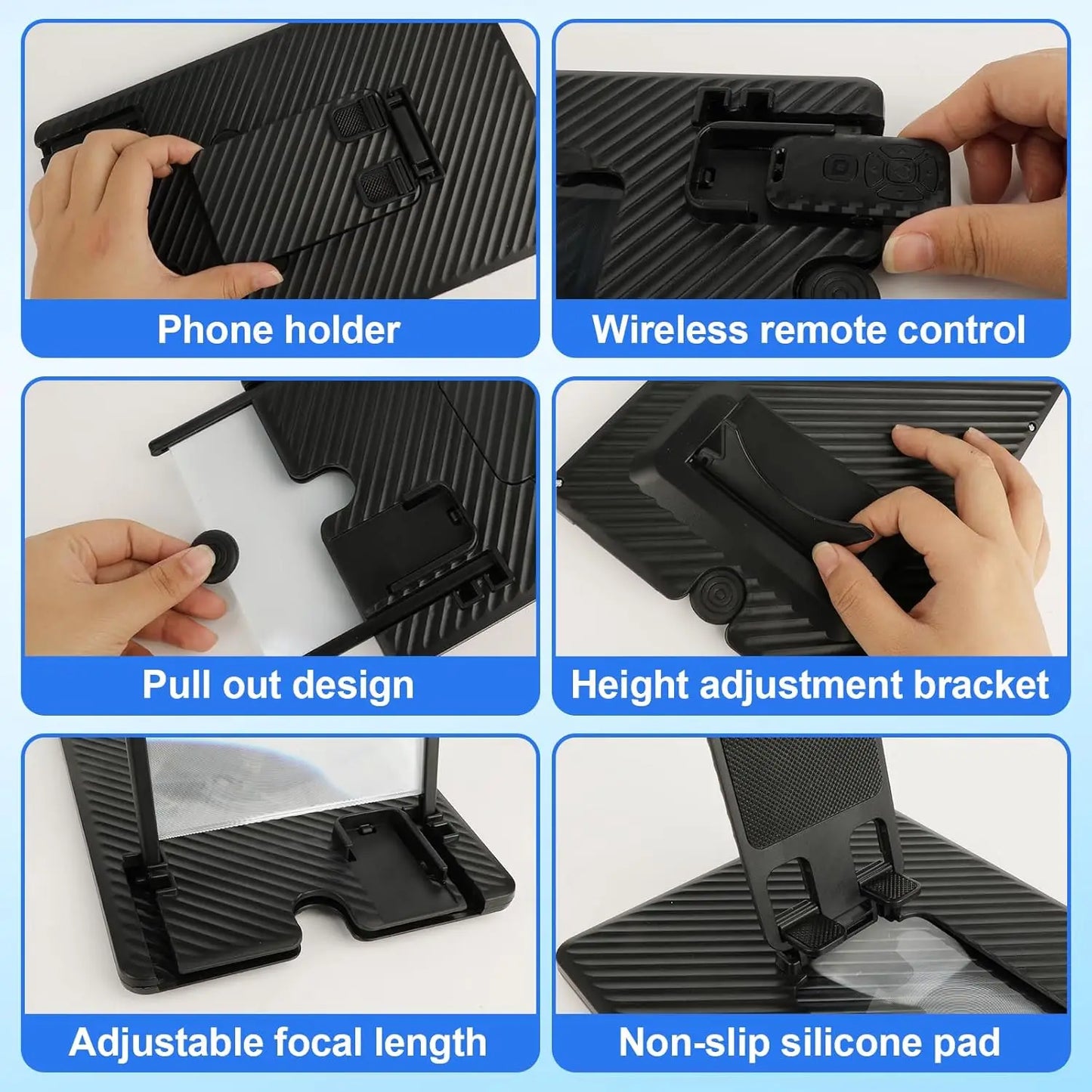 12"/14" 3D HD Screen Magnifier with Bluetooth Remote  Universal Phone Stand for Movies & Gaming  Portable Foldable Design