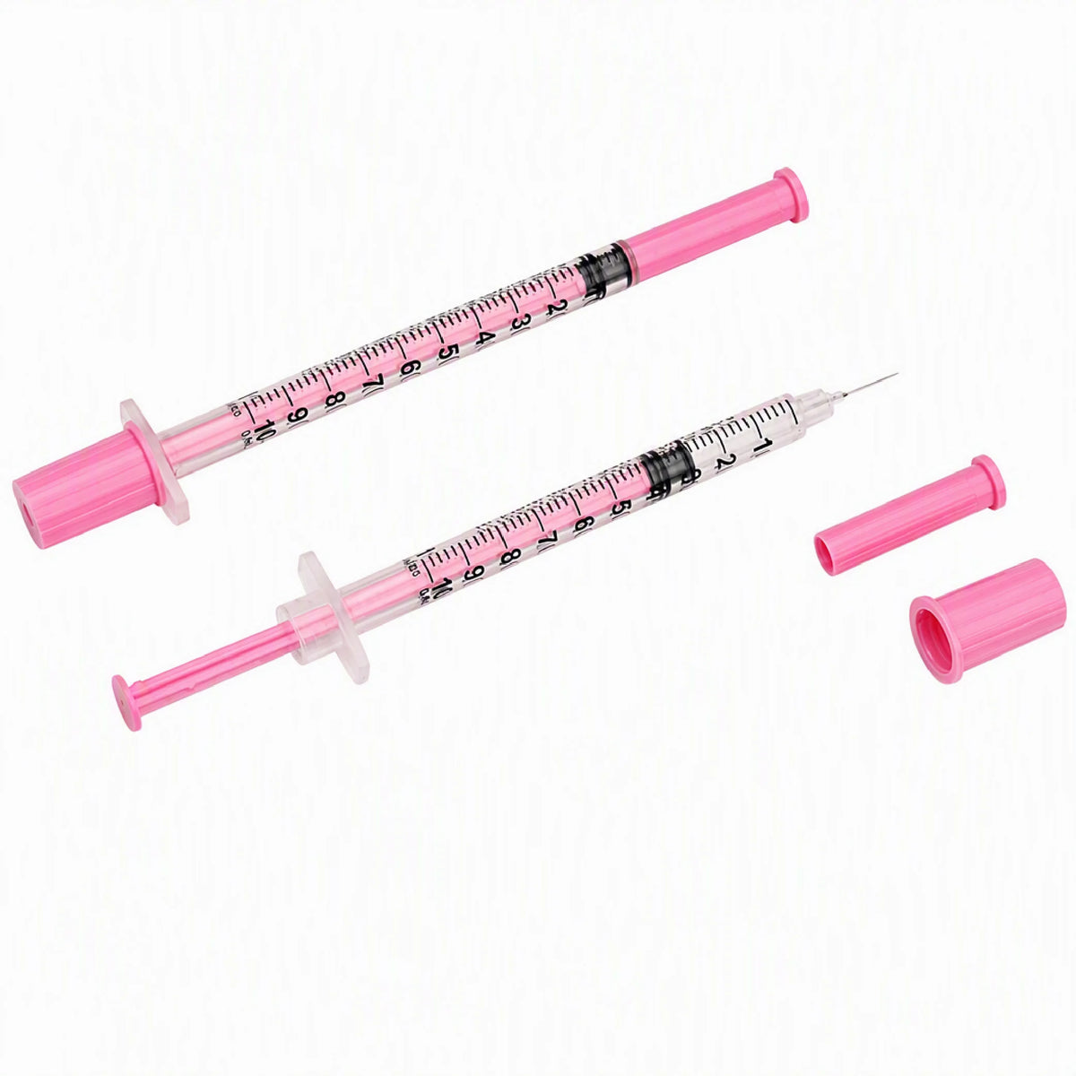 100pc 1ml 30G/31G 8mm Disposable Sterile Insulin Pink Syringe 5/16 inch Needles Individually Wrapped for Diabetic Pets & Hormone