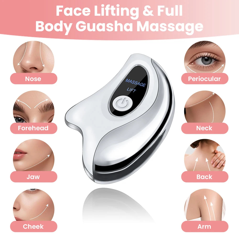 Electric Gua Sha Facial Tool with 45°C Heat & Vibration, 2 Modes Face Massager with LCD Screen, Heated Face Sculpting Tool for Skin Care