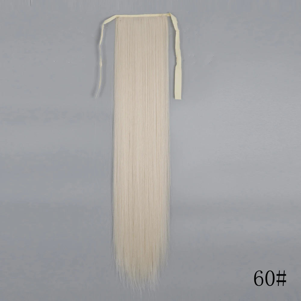 LISI GIRL Synthetic Hair 22''34'' Long Straight Ponytail Wrap Around Ponytail Clip in Hair Extensions Black Hairpiece Headwear