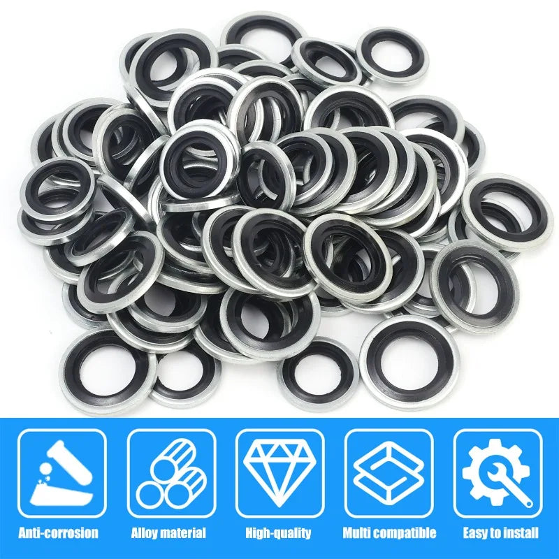 Universal M12/M14 Galvanized Steel Rubber Oil Drain Plug Gasket Engine Sump Sealing Washer Auto Car Part Seal Ring Replacement
