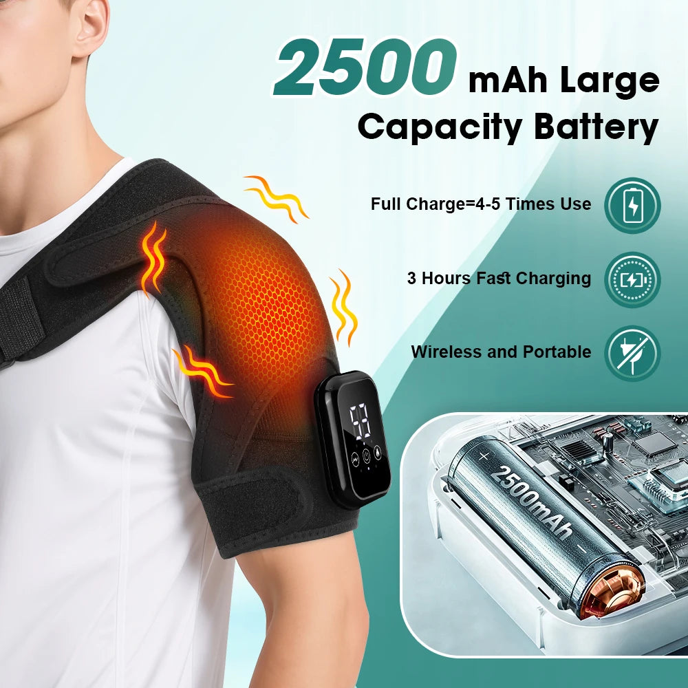 Portable Shoulder Massage Belt 3 Levels Adjustable Heating Vibration Shoulder Support Brace Wrap Pad Massage Relaxation Cordless