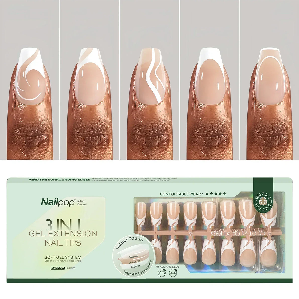 French Almond Gel Nail Tips