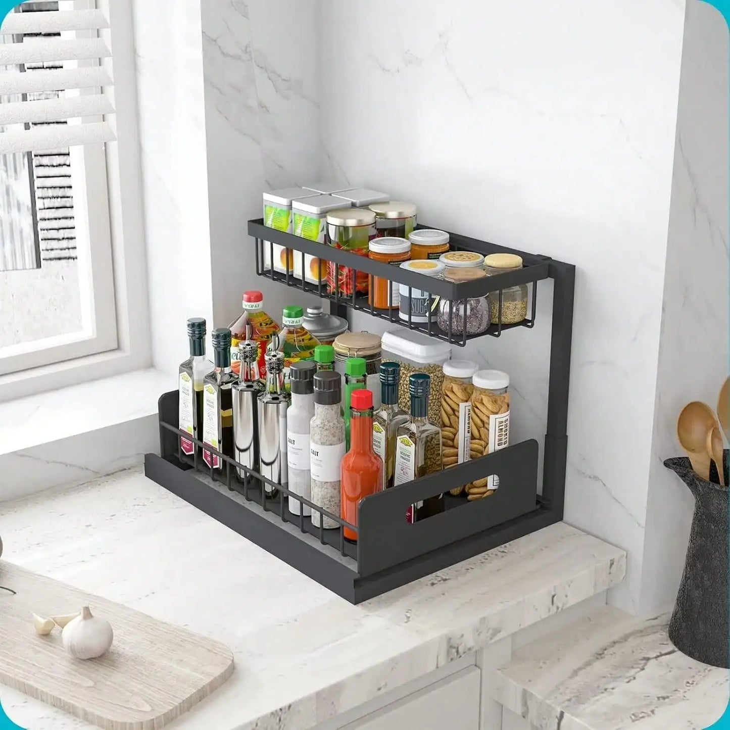 1/2pcs Under Sink Organizer With Pull-Out Drawer, Slide-Out Cabinet Storage Shelf For Kitchen & Bathroom, Space-Saving Under Cabinet Organizer