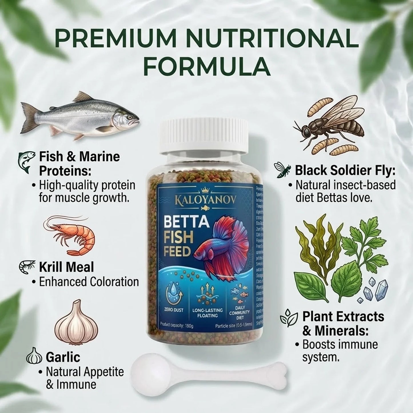 450g Premium Betta Fish Food Floating Micro Granules Nutrient-Rich Daily Diet with Scoop Zero Dust for All Small Tropical Fish