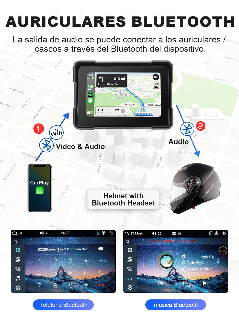 5 Inch Universal Motorcycle CarPlay Display Screen Waterproof Android Auto Motorbike GPS Navigator