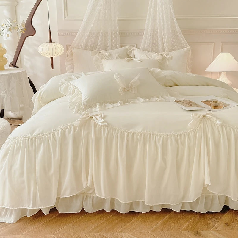 3pcs White Bedding set ruffles Duvet Cover Set (1*Duvet Cover + 2*Pillowcase, Without Core)for bedroom guest room