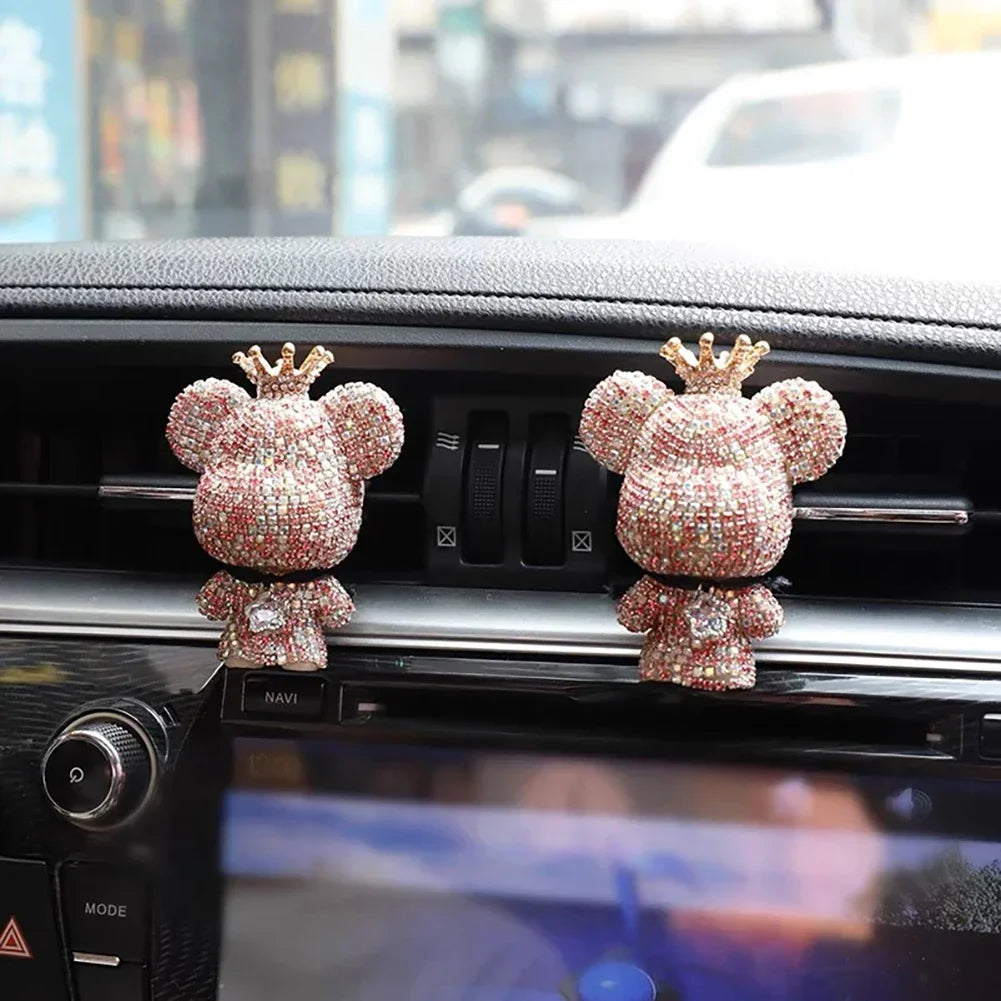 Rhinestone Crystal Bow Bear Car Pendant Mirror Hanging Ornaments Diamond Bling Car Interior Decoration Women Accessories
