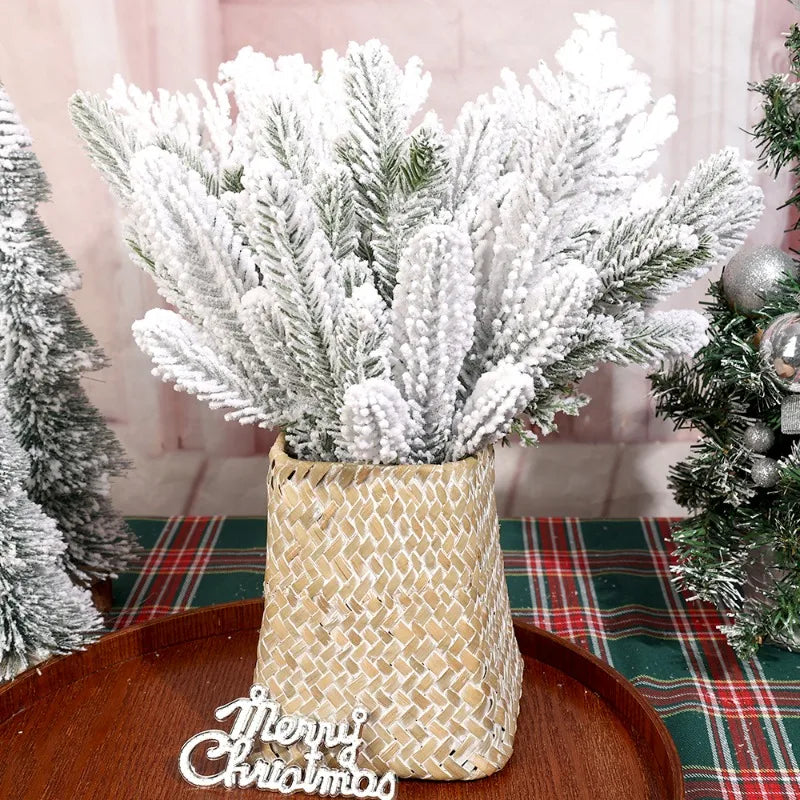 Large Artificial Pine Needles Branches Snow Pine for Christmas Xmas Tree Wreath DIY Fake Plants Ornaments Home New Year Gifts