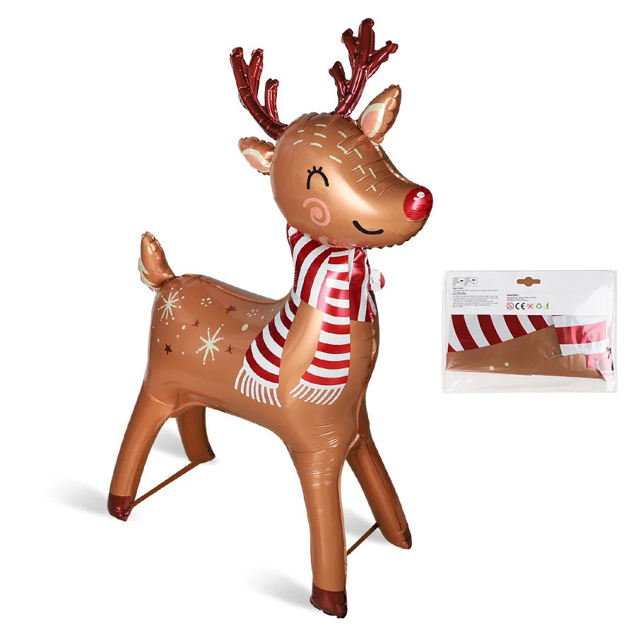 Large Christmas Reindeer Shape Standing Aluminum Film Balloon 2026 Xmas New Year Party Decoration Supplies Birthday Party Gift