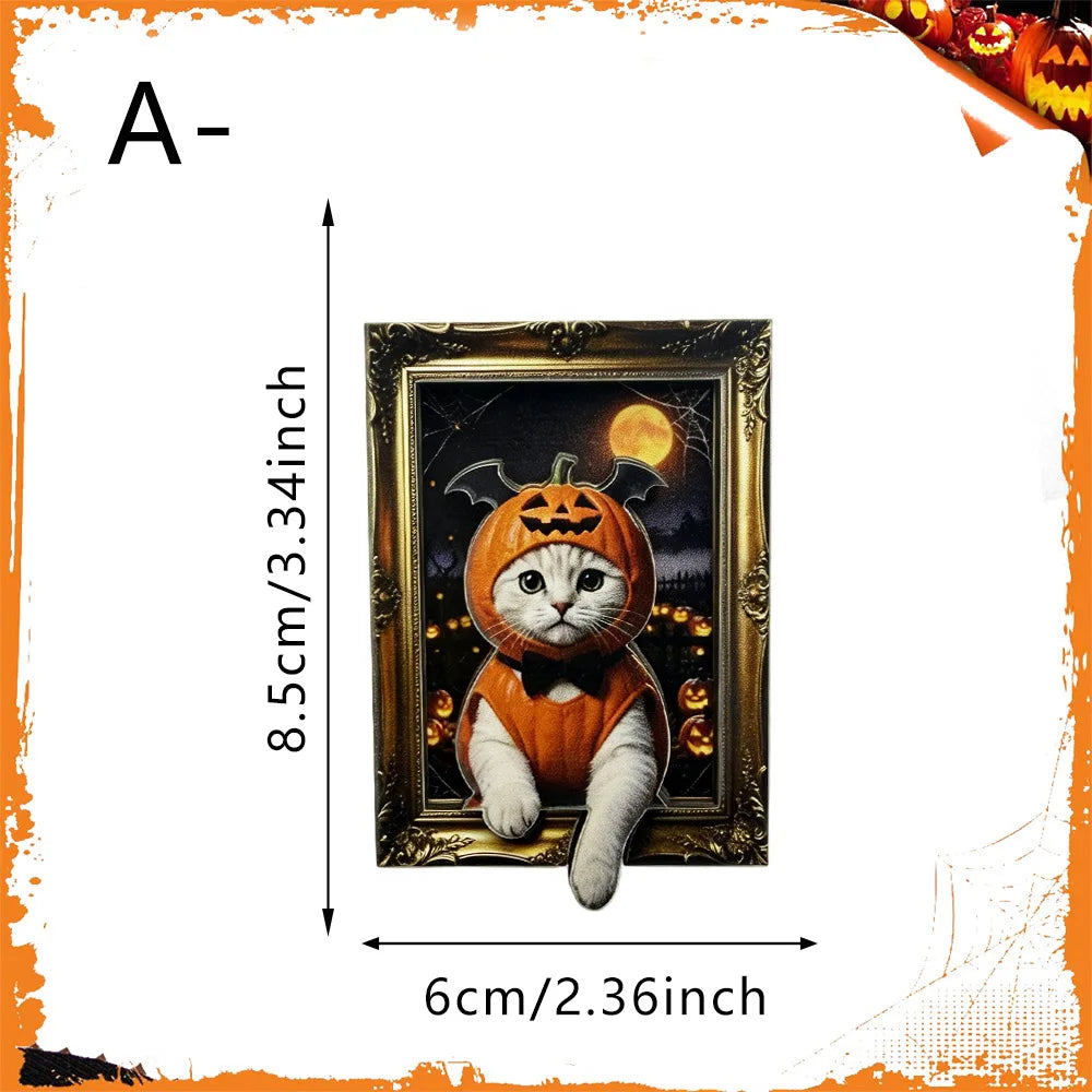 4/8PCS Halloween Wooden Refrigerator Magnet Spooky Art Fridge Magnet Frame Picture Stickers Halloween Party Gift Home Decor