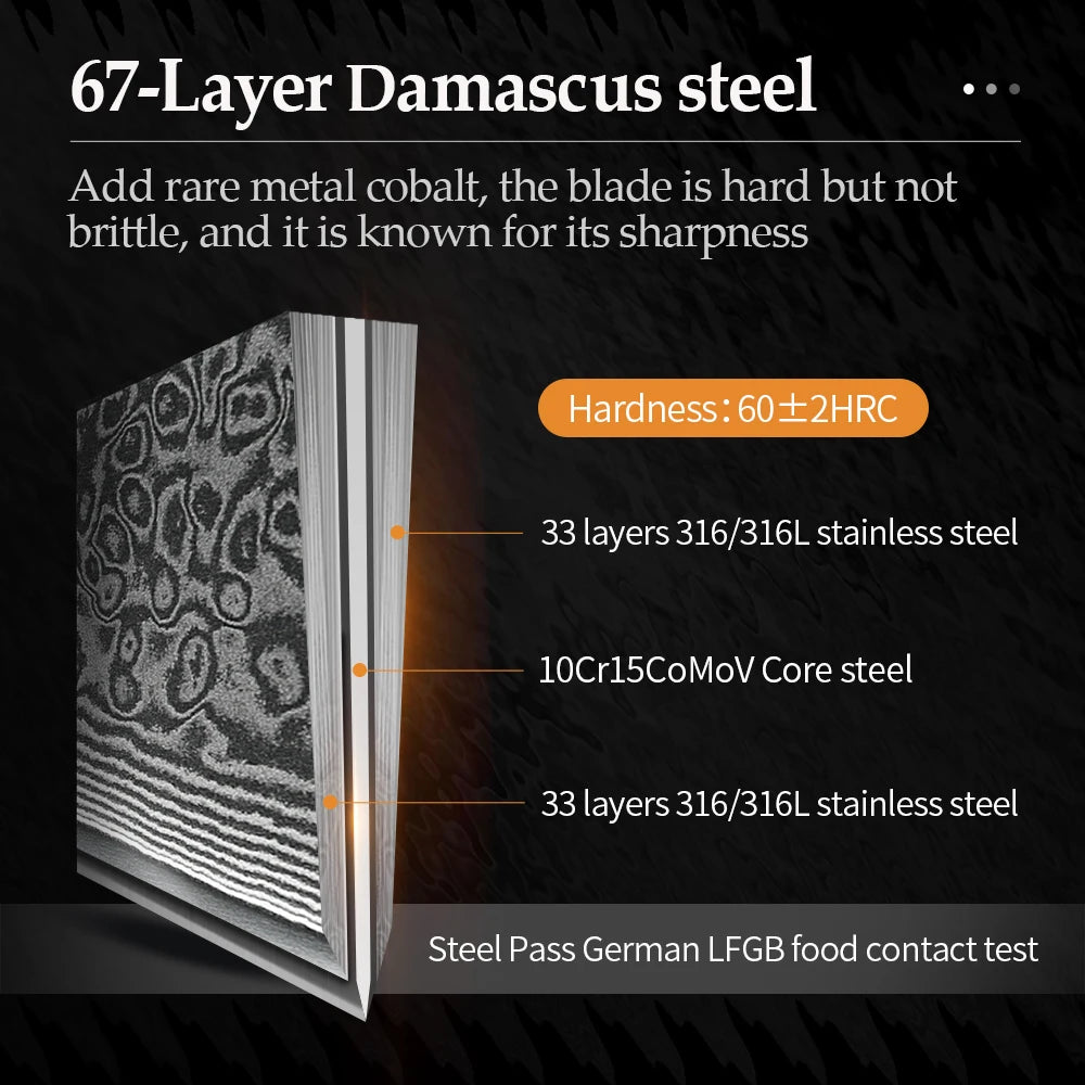 XINZUO Damascus Steel Bunka Chef Knife 5.8-inch 67-Layer Super Steel Figured Sycamore Wood Handle Exquisite Brass Rivet Gift Box