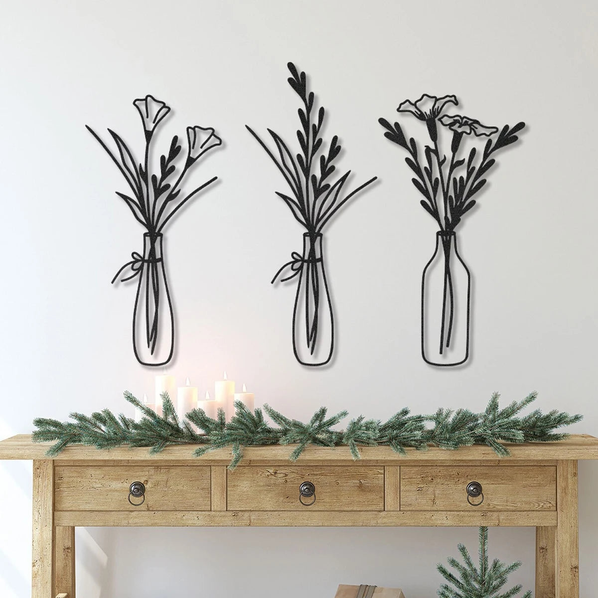 3pcsFlowers in a Vase Metal Wall Decor Home Decor Metal Wall Decor Decorations for Living Room Bedroom Decoration