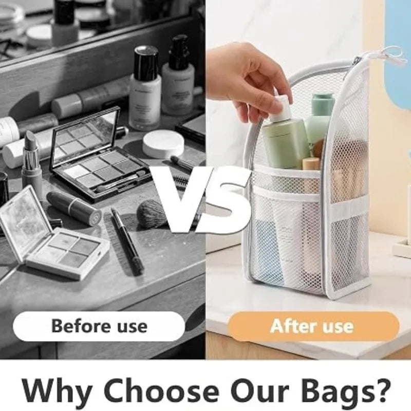 Standing Mesh Toiletry Bag Portable EVA Waterproof Travel Foldable Toothbrush Cosmetic Organizer Women Bathroom Storage Pouch