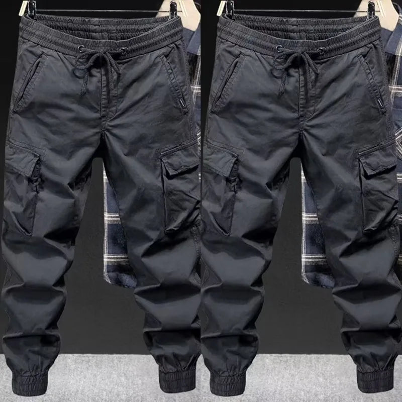 KIDWHXR Man Cargo Pant Autumn Retro Pocket Breathable Workwear Men Pencil Pant Loose Drawstring Outdoor Casual Male Trousers