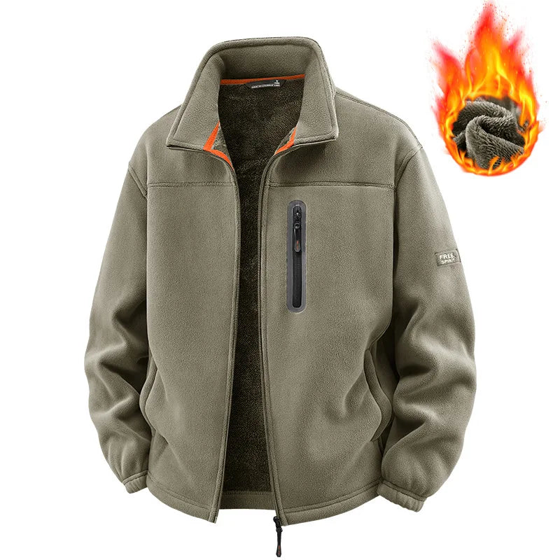 Double-Sided Fleece Coat for Men, New Autumn-Winter Product, Windproof and Warm, Outdoor Sports Stand-Up Collar Jacket for Men