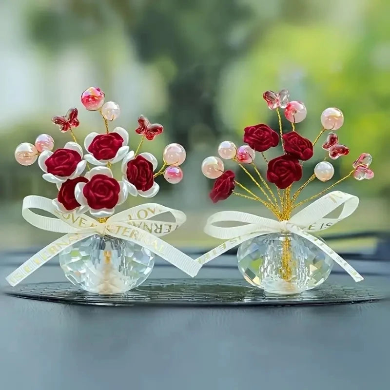 1PC Crystal Glass Rose Dashboard Ornament - Elegant Home,/Bedroom/Car Decor, Festive Holiday Gift Thanksgiving, Christmas