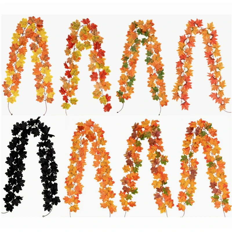 Artificial Maple Leaf Garland Rattan Fake Fallen Leaves Vine  Thanksgiving Halloween Wedding Festival Atmosphere Autumn Decor