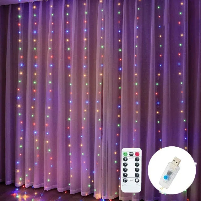 Curtain Lights 300/600LED Dimmable Fairy Lights with Remote and Timer 8 Modes USB Powered String Lights for Room Wall Party Xmas