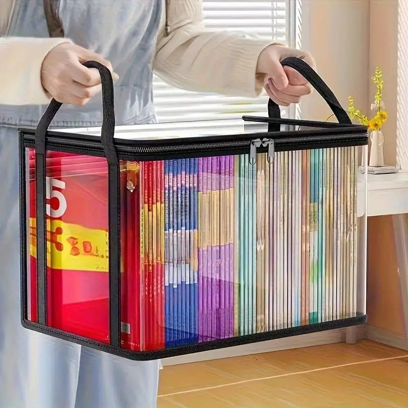 2Pcs Transparent Plastic Book Storage Box Large Capacity Foldable Space-Saving Organizer For Home Office