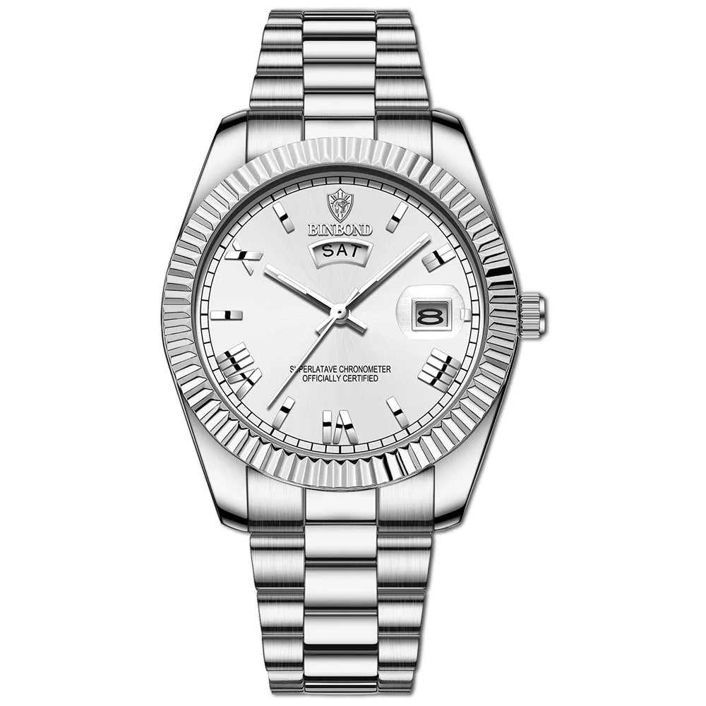 BINBOND Luxury Precise Quartz Wristwatches For Men Fashion Casual Reloj Luminous Waterproof Week Auto Date Men's Watch Durable