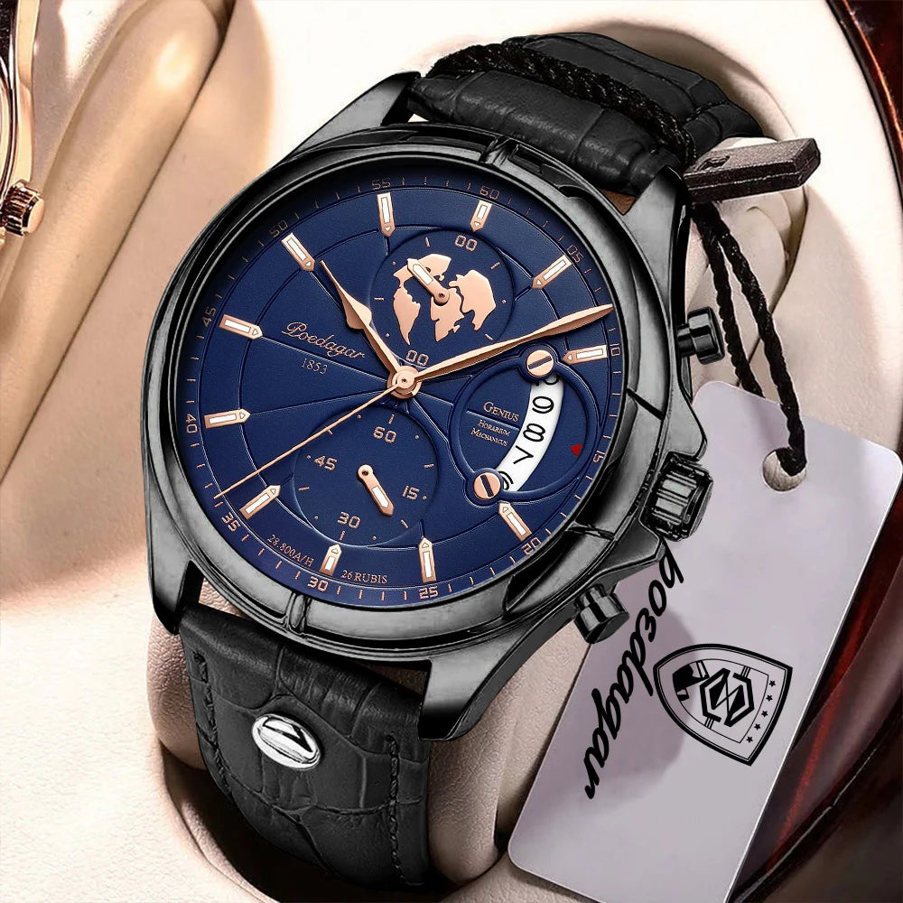 POEDAGAR Luxury Original Man Watch Chronograph Date Waterproof Men Wristwatch Leather Quartz Business Sports Men's Watches Reloj