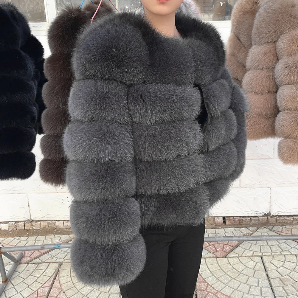 QUEENTINA Fox Fur Coat Real Winter Women'S Fashion Brown 2025 Leather And Skin Clothing Natural New In Coats & Jackets Outerwear