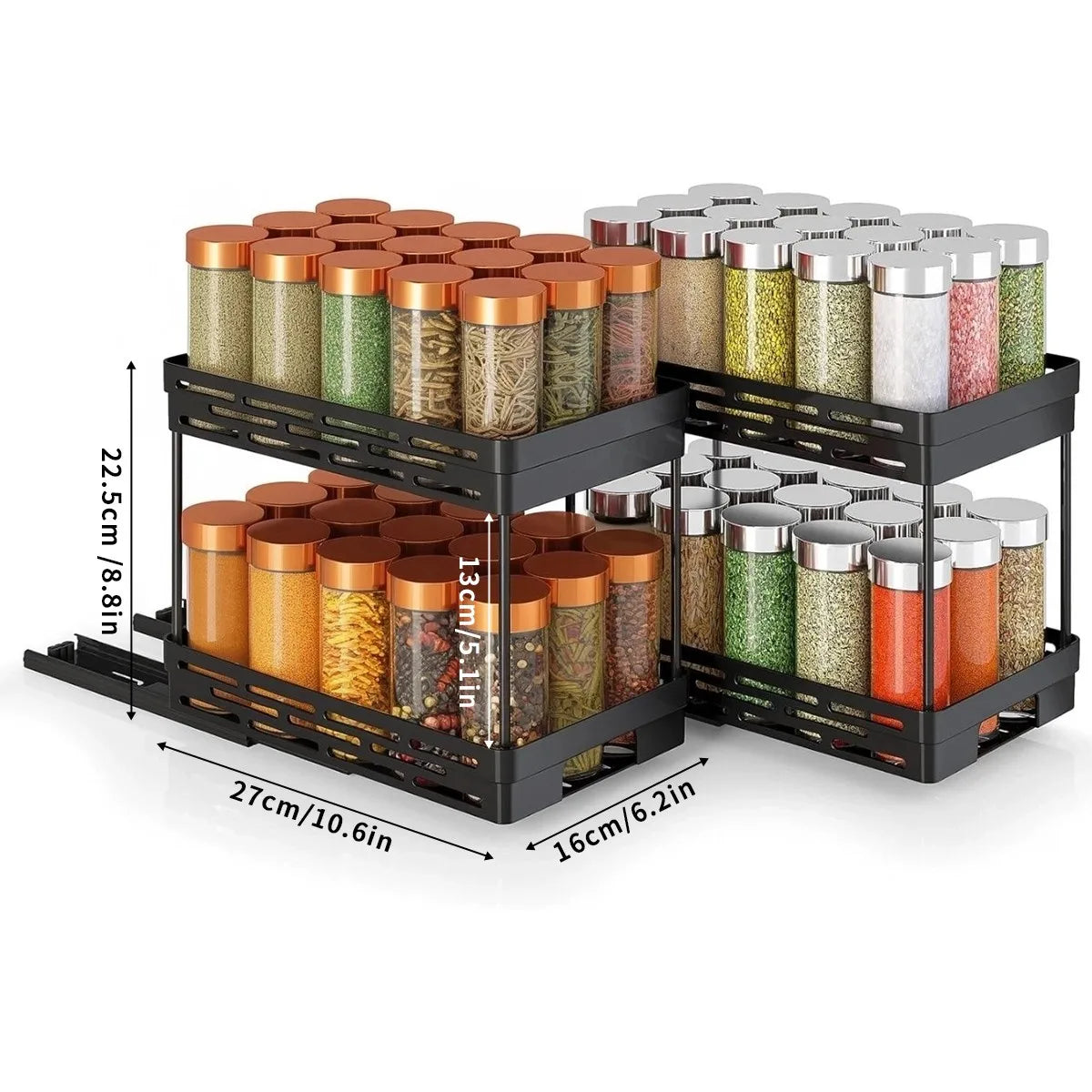 1/2pcs 2 Tier Pull Out Plastic Storage Rack Cabinet Storage Organizer Large Capacity Seasoning Jar Holder Under Sink Organizer