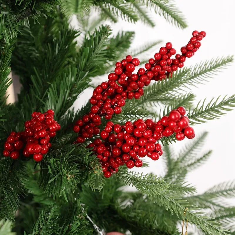 Christmas Artificial Berries Stem Frosted Red Holly Berry Picks Xmas Tree Garland Wreath Floral Arrangement Winter Holiday Decor