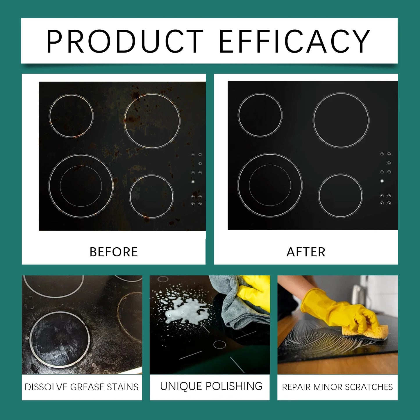 100/300/500g Glass Cooktop Cleaning Polish: Deeply removes stubborn stains from the stove, repairs scratches, and restores shine