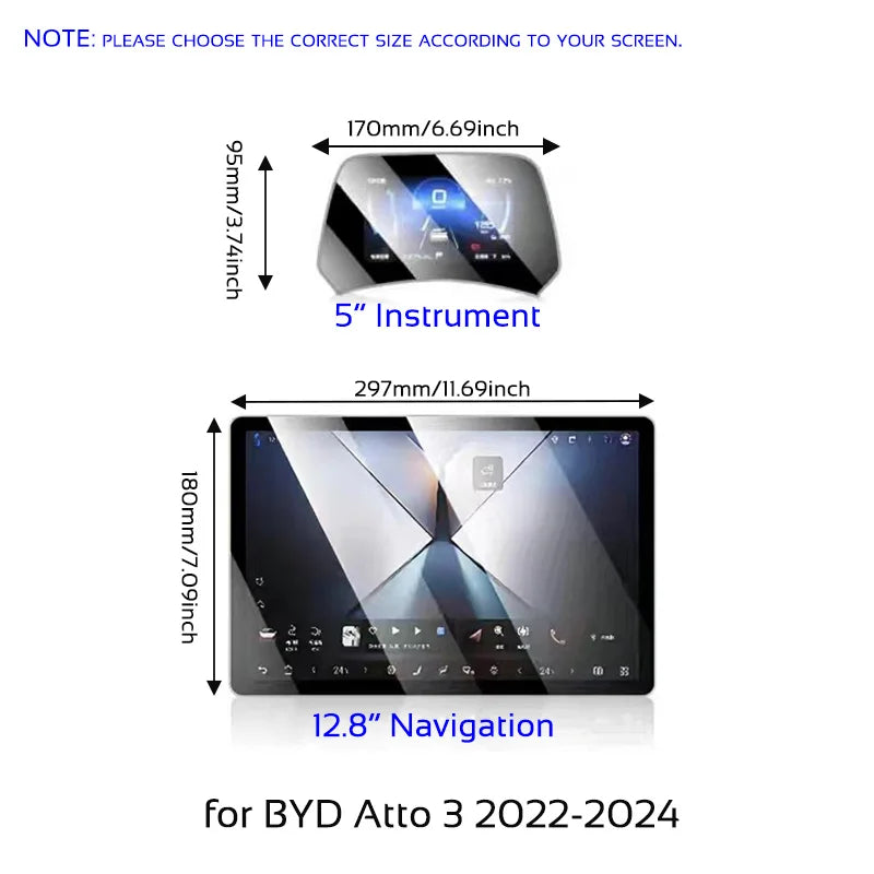 Tempered Glass Film Screen Protector for BYD Atto 3 Yuan Plus 2022-2025 Instrument Navigation Protective Cover Car Accessories