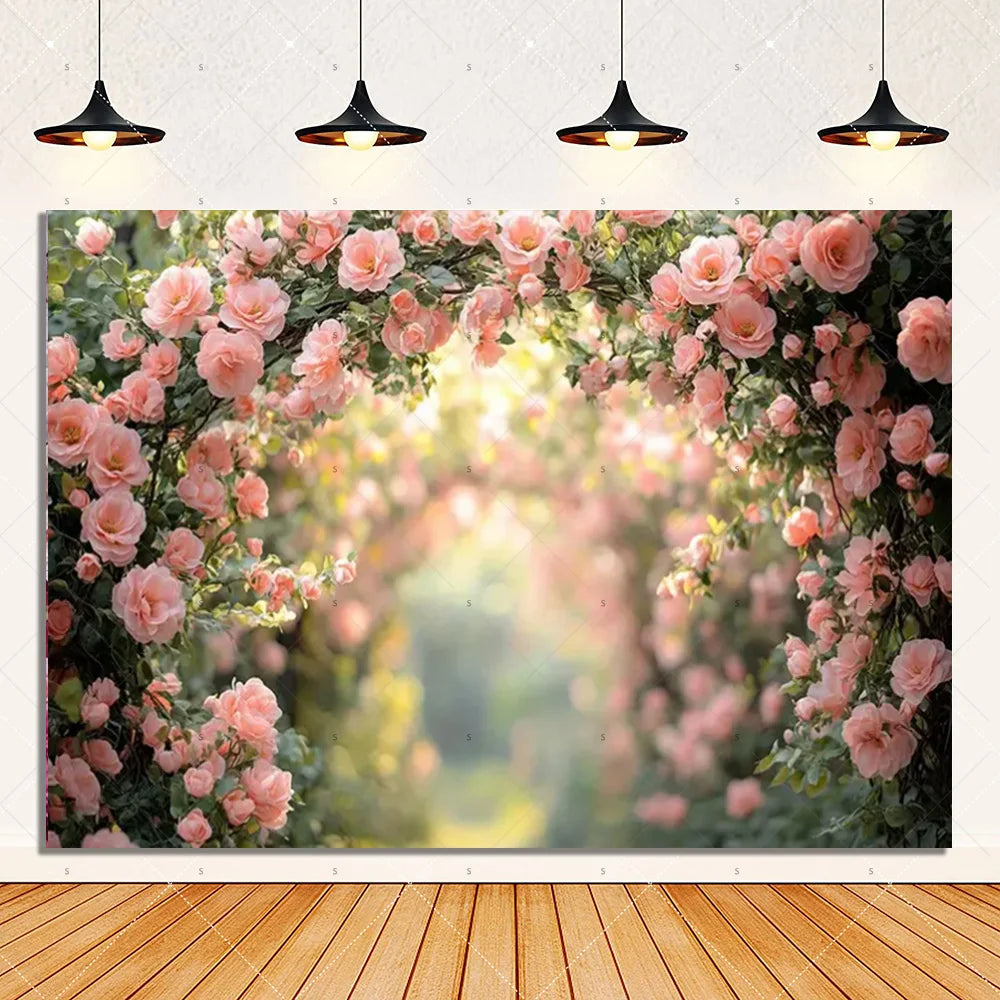 Rose Pink Floral Photography Backdrop Supplies Flower Wall Wedding Birthday Party Decorations Bridal Marriage Background Banner