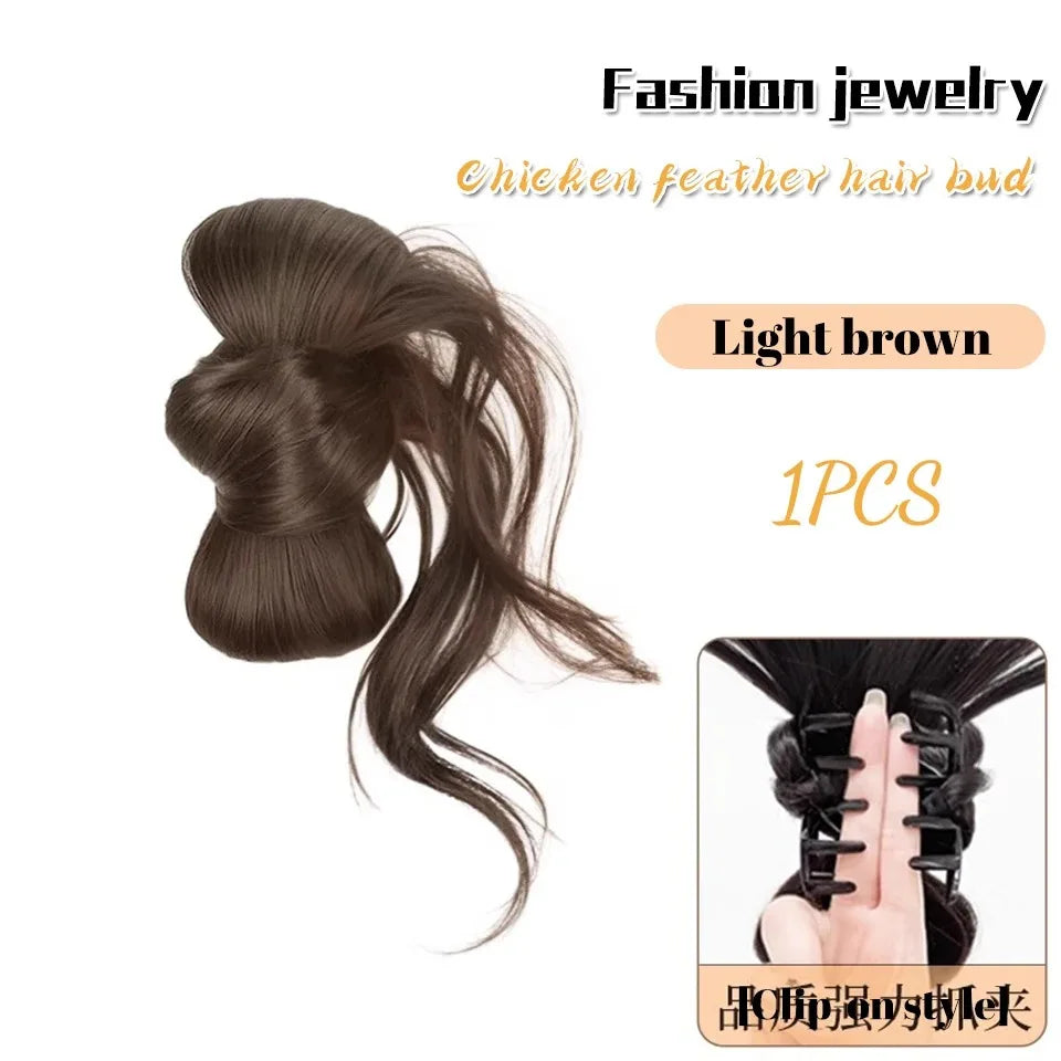 Low Side-Tie Synthetic Claw Clip Ponytail Hair Extensions With Elegant Lazy Style Dragon Beard Bun Hairpiece for Women Daily Use