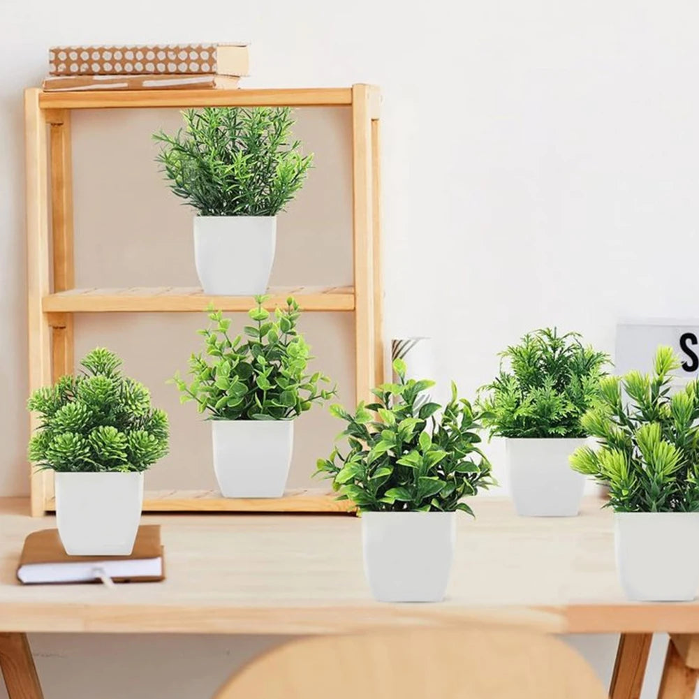 Plastic Artificial Bonsai Green Fake Plant Simulation Small Potted Lavender Eucalyptus Green Plant Home Office Table Decoration