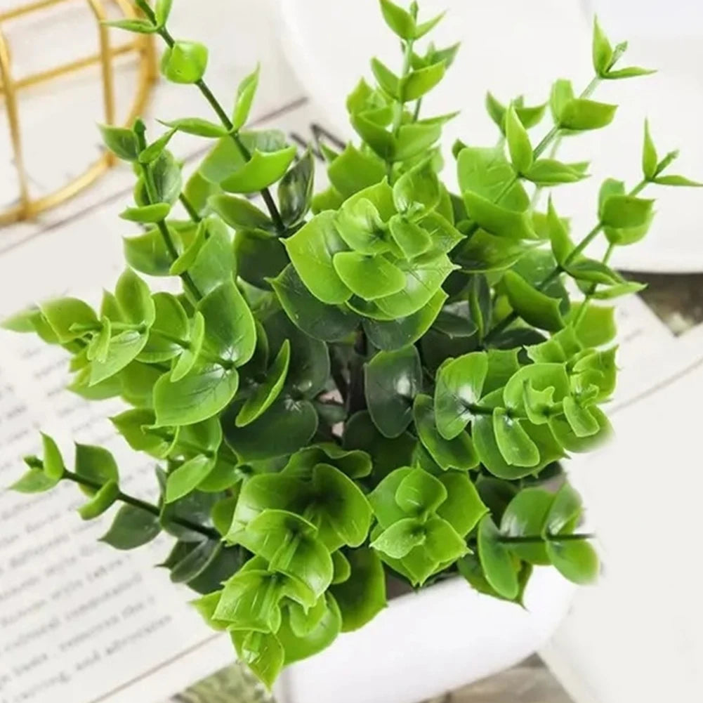 Plastic Artificial Bonsai Green Fake Plant Simulation Small Potted Lavender Eucalyptus Green Plant Home Office Table Decoration