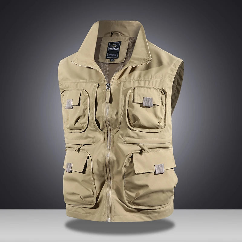 Multifunctional Workwear Vest Men Outdoor Zipper Multi Pocket Workwear Sleeveless Jackets Spring Autumn Breathable Sports Vests